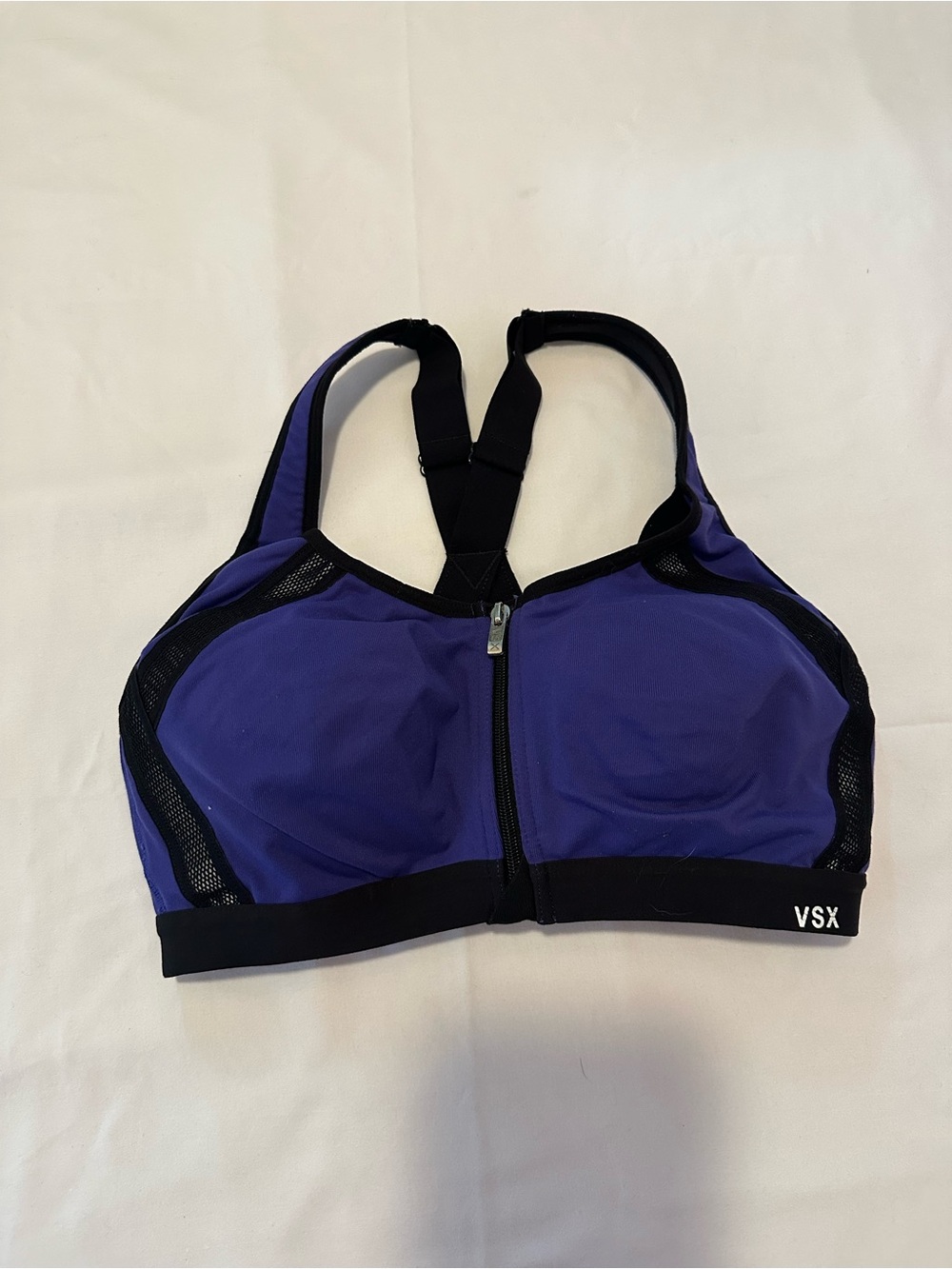 Victoria Secret VSX Purple and Black Front-Zip Support Sports Bra